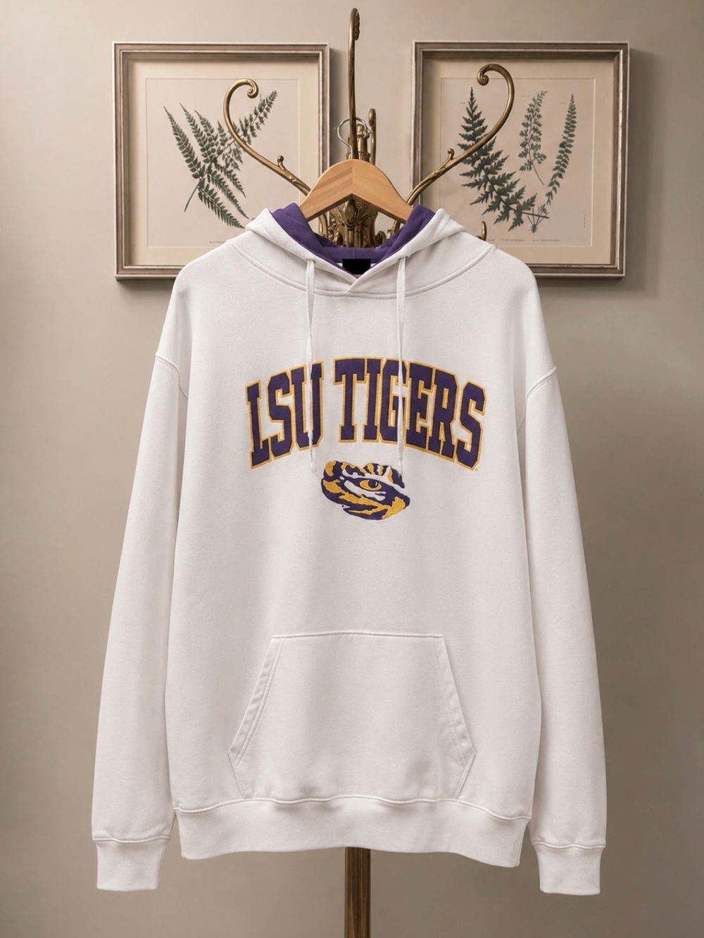 LSU Tigers White Hoodie Sweatshirt with Purple & Gold Logo Embroidered XXL